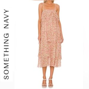 Something Navy Floral Pleated Tiered Dress